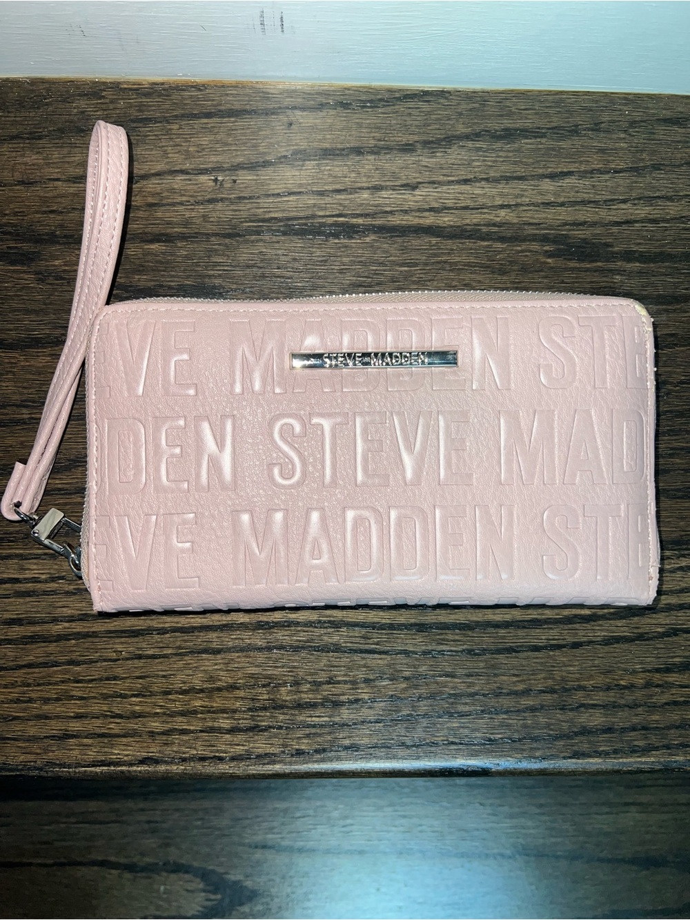 Steve Madden Logo Embossed Zip-Around Wristlet Wallet – Blush Pink